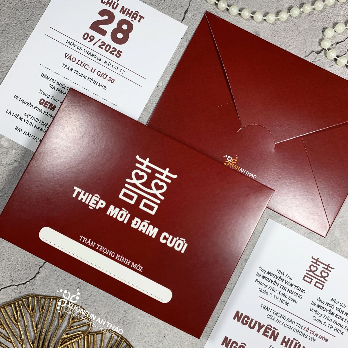 Thiệp Mời Đám Cưới / Song Hỷ (Đỏ đô) - ATK18C