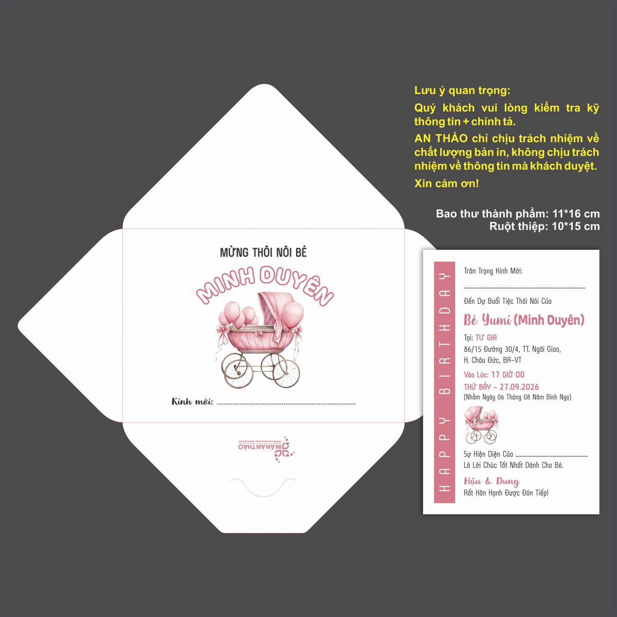 [ATS.DG09] Thiệp Sinh Nhật ĐƠN GIẢN - NÔI HỒNG (Mẫu 09) - in từ 20 thiệp
