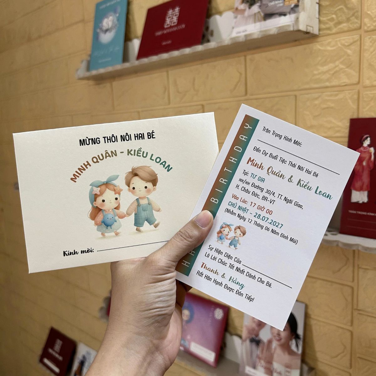 [ATS.SD06] Thiệp Sinh Nhật SINH ĐÔI TRAI GÁI (Mẫu 06) - in từ 20 thiệp